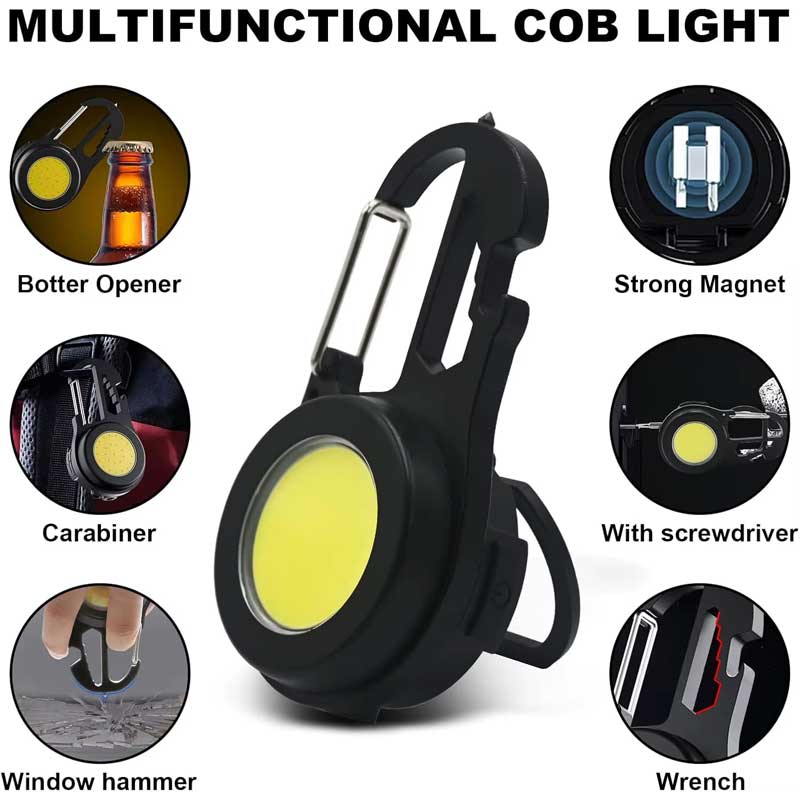 Lanterna COB multifunctionala cu carabina, magnet, surubelnitsa, cheie si ciocan de urgenta