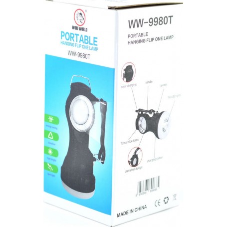 Cutie ambalaj lanterna portabila solara cu incarcare 220V, model cu iluminare laterala COB rabatabila