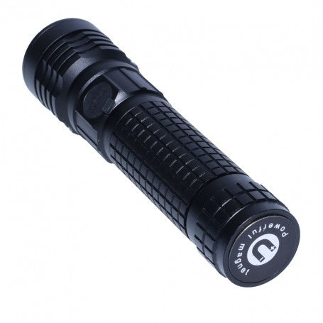 Corp lanterna aluminiu negru cu magnet integrat in baza si grip antiderapant