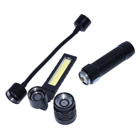 Lanterna 3 in 1 demontata, cu cap COB lateral, cap flexibil si corp compact din aluminiu