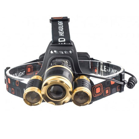 Lanterna de cap cu 3 LED-uri XML-T6, 10W, 8000 lumeni, zoom mecanic reglabil, banda elastica ajustabila