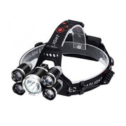 Lanterna de cap cu 5 LED-uri, 30W, 8000 lm, fascicul reglabil, banda elastica ajustabila