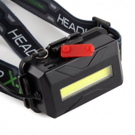Modul COB al lanternei frontale cu buton rosu de pornire, iluminare larga de proximitate
