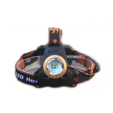 Lanterna de cap LED 8W, 2000 lumeni, doua LED-uri, banda reglabila portocalie si neagra