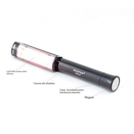 Lanterna COB 5W cu magnet integrat si capac desurubabil pentru baterii, detalii componente