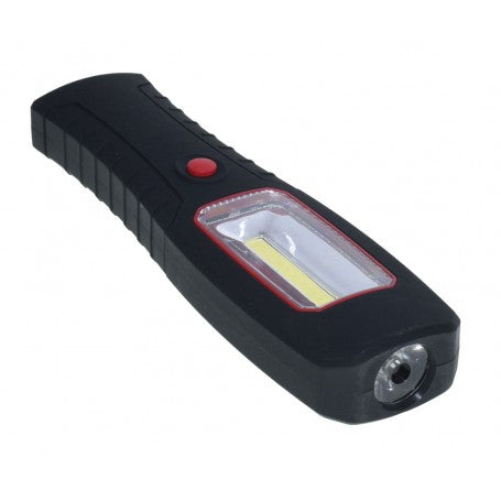 Lanterna de lucru COB LED vazuta din lateral, cu LED punctual in capat pentru inspectie de detaliu