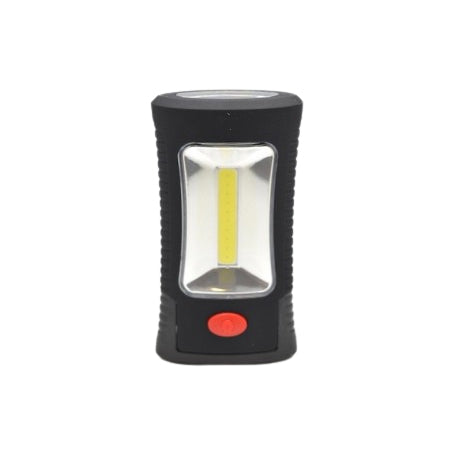 Lanterna LED COB de lucru compacta, vedere frontala cu LED-uri active si grip lateral