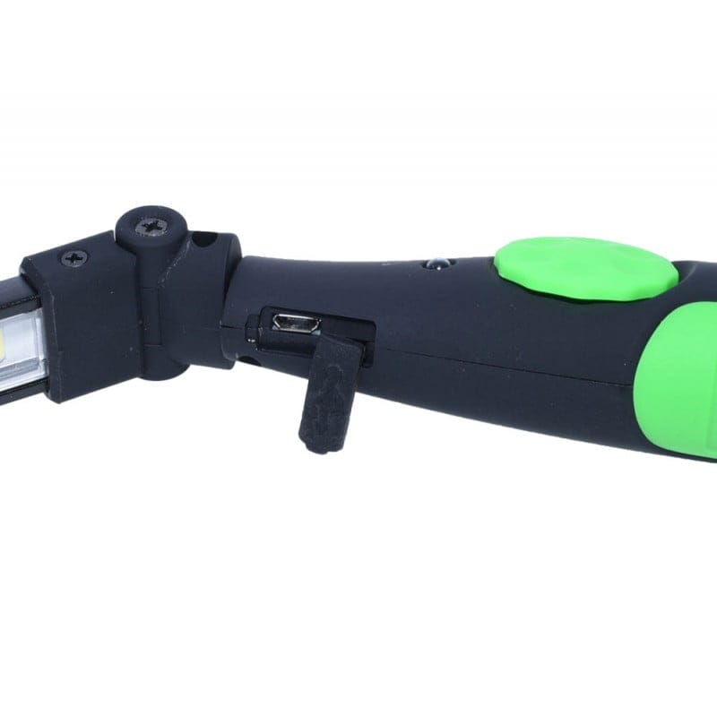 Detaliu articulatie si port Micro USB pentru incarcare lampa de lucru COB cu cap reglabil