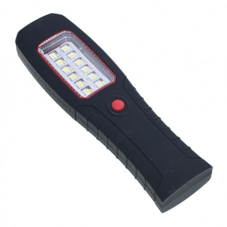 Lampa de lucru cu 12 LED-uri SMD, unghi oblic care evidentiaza grila frontala si manerul cauciucat
