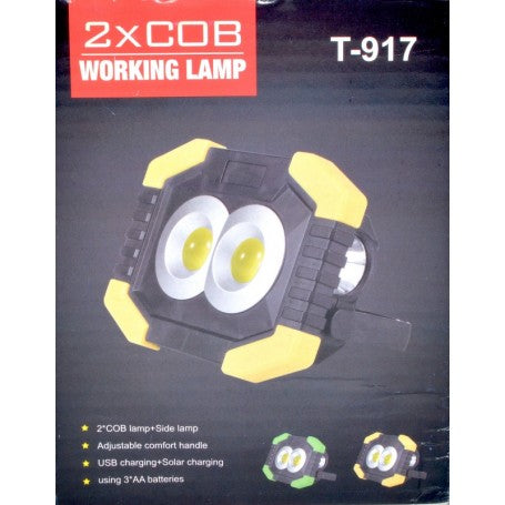 Cutie ambalaj lampa de lucru 2xCOB cu incarcare solara si USB, 3 moduri de iluminare
