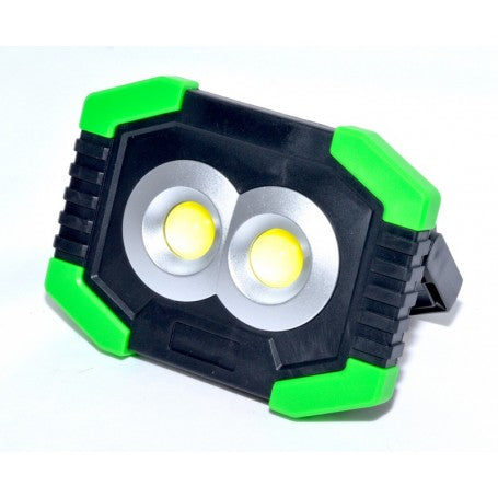 Lampa de lucru portabila cu 2 LED-uri COB, 400 lumeni, incarcare solara si USB, corp verde-negru