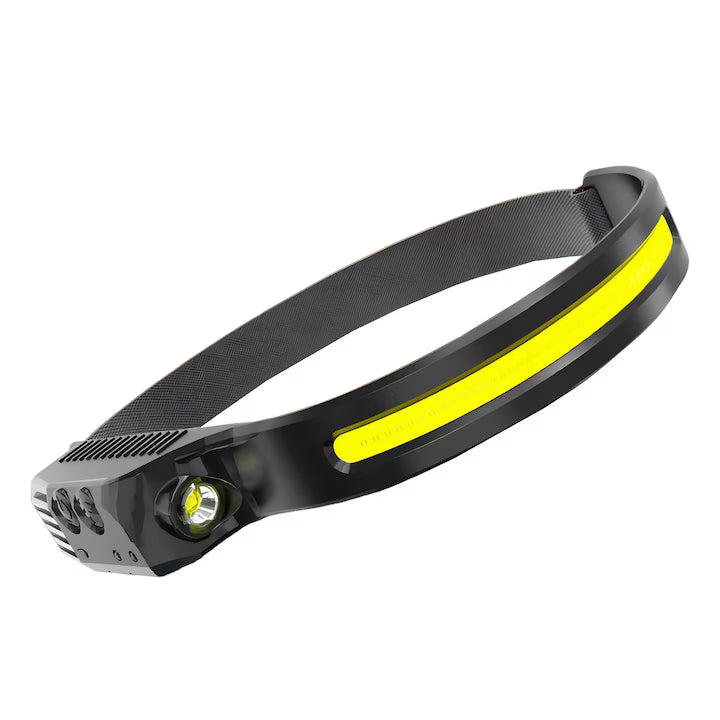 Lanterna frontala LED COB+XPE 350 lumeni, unghi 230°, banda elastica reglabila, reincarcabila USB
