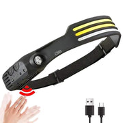 Lanterna frontala LED COB cu senzor de miscare, 4 surse lumina, reincarcare USB Type-C, rezistenta la apa
