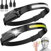 Lanterna de cap COB XPE cu senzor gestual, 350 lumeni, IPX4, incarcare USB-C, set 2 bucati cu cabluri