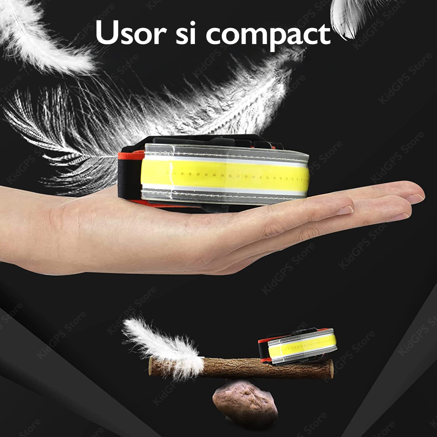 Lanterna de cap COB compacta si usoara, incape in palma, design usor pentru activitati outdoor