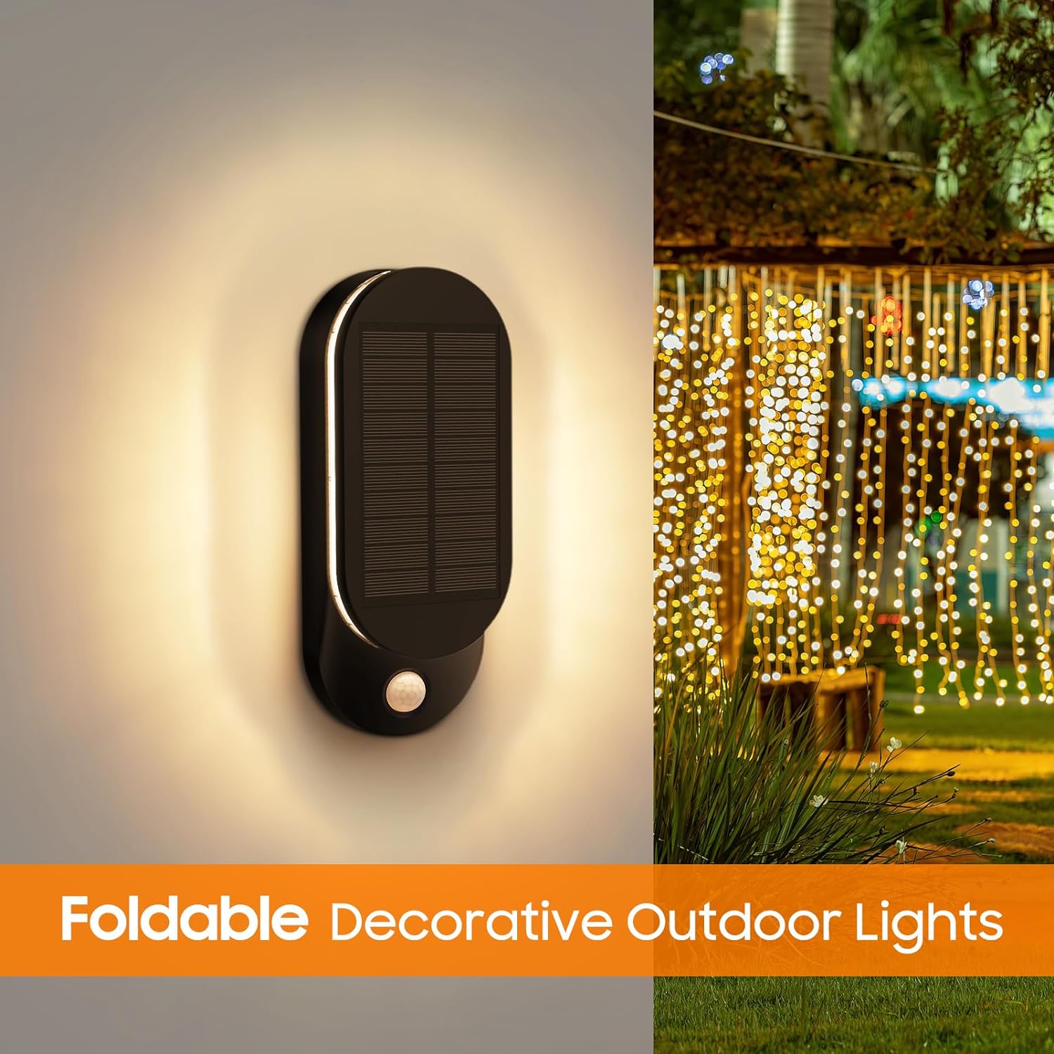 Lampa solara decorativa pliabila de perete cu lumina calda ambientala, potrivita pentru gradina si terasa