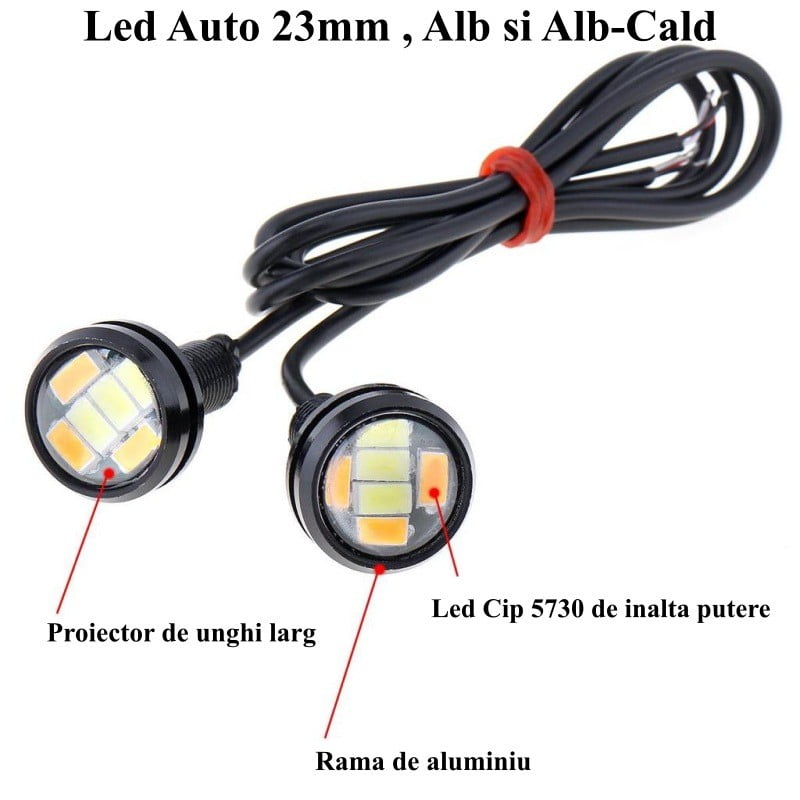 Mini proiector LED auto dual 23mm, cip 5730 inalta putere, rama aluminiu, 12V