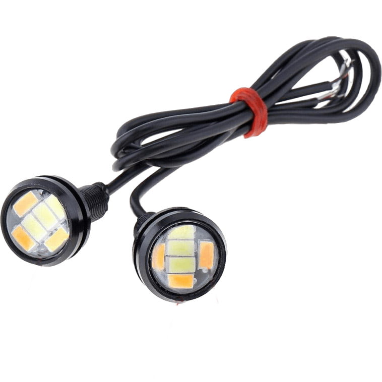 Mini proiector LED auto dual alb-galben 23mm, cip 5730, 12V, set 2 bucati cu cablu