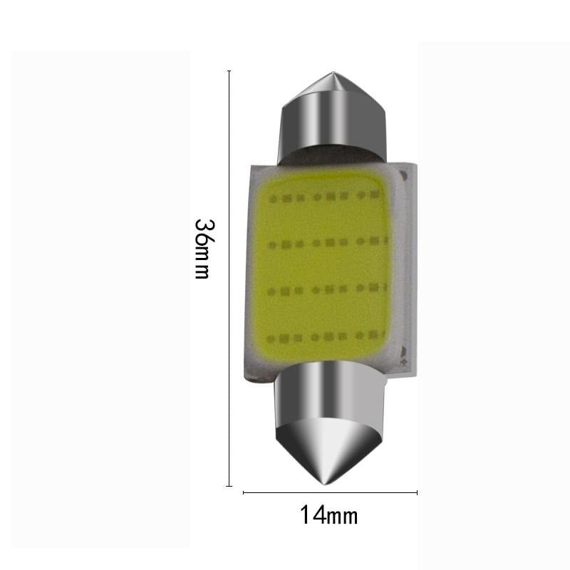 Bec LED auto feston COB cu dimensiuni 36x14mm, chip COB cu 12 segmente, soclu metalic