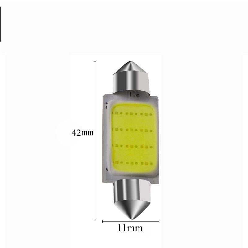 Bec LED COB feston cu dimensiuni 42x11mm, soclu metalic argintiu, chip COB uniform