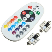 Set 2 leduri RGB feston 39mm cu telecomanda IR, 1W, soclu auto interior, multicolor