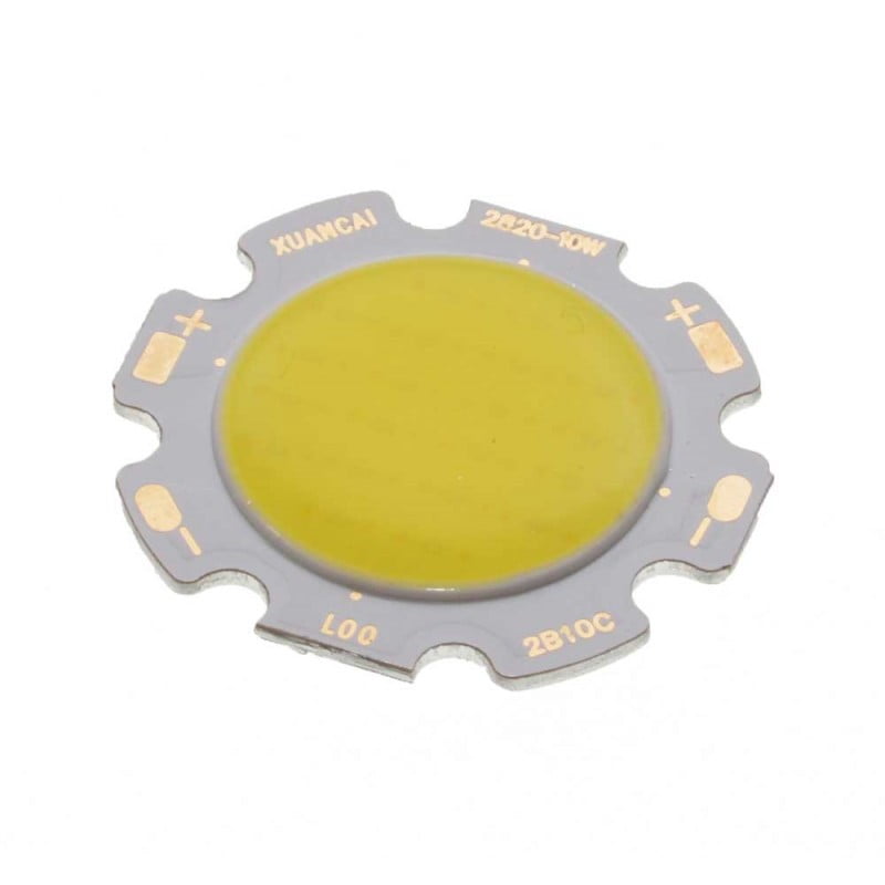Chip LED COB 10W vedere laterala, suport circular din aliaj de aluminiu cu fante de disipare termica
