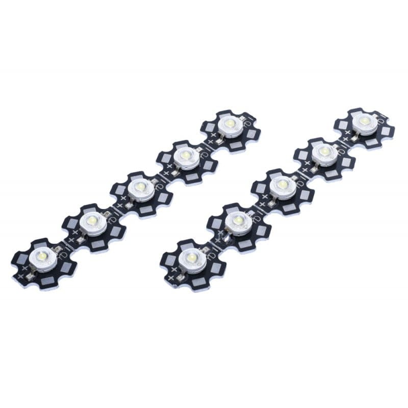 Chip LED SMD 3W pe radiator stea, doua benzi cu cate 5 unitati conectate in serie