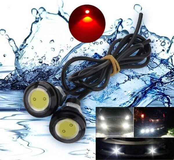 Set 2 leduri auto 9W 12V diametru 23mm waterproof IP65, lumina rosie, montaj filet