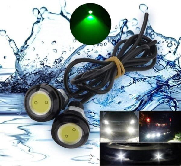 led auto waterproof 23mm 9W IP65 verde, set 2 bucati cu cablu, montaj pe vehicul 12V