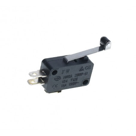 Microintrerupator limitator de cursa cu tija si rola, 16A, 250V AC, contact comutabil, carcasa neagra compacta