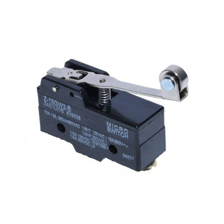 Limitator de cursa cu tija lunga 63mm, vedere laterala cu inscriptionare tehnica 250V AC