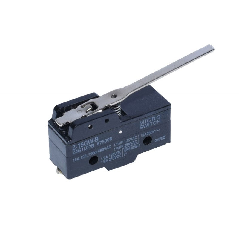 Limitator de cursa cu tija lunga 73mm, 15A 250V AC, corp ABS ignifug, contact instantaneu