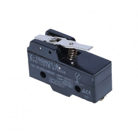 Limitator de cursa 250V AC profil lateral stanga cu tija scurta si arc vizibil