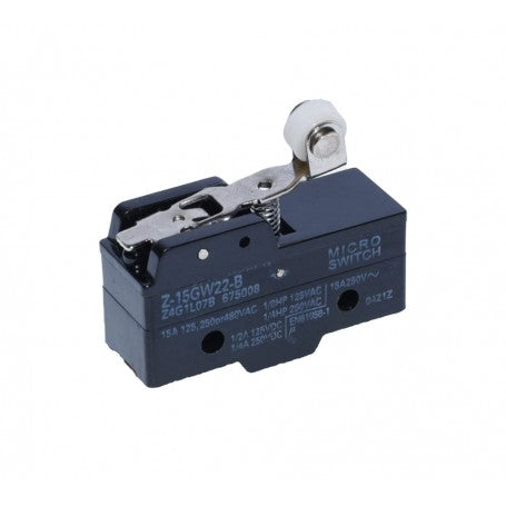 Limitator de cursa cu rola 11mm si tija scurta 40mm, 15A 250V AC, carcasa compacta neagra
