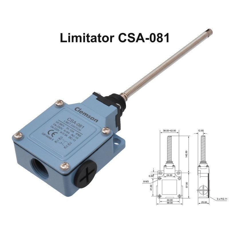 limitator de cursa cu arc metalic si diagrama dimensiuni, vedere de ansamblu produs