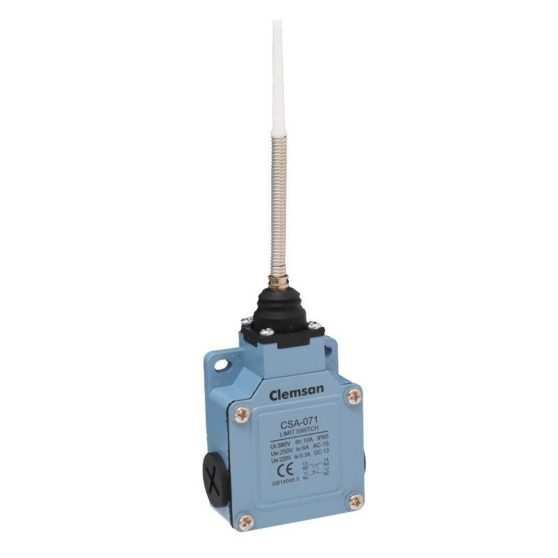 limitator de cursa cu arc flexibil si varf plastic, IP65, 10A, 380V, montaj cu suruburi
