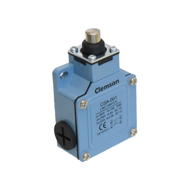 Limitator de cursa cu piston metalic, vedere laterala, IP65, montaj pe cadru fix