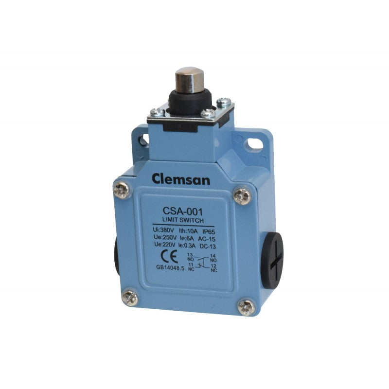 Limitator de cursa industrial cu buton, vedere frontala, 10A, contact NO+NC