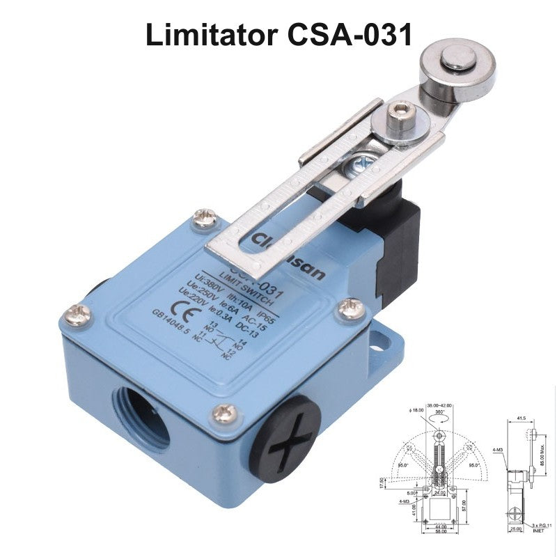 limitator de cursa 10A IP65 cu diagrama dimensionala si unghi de actionare 360 grade