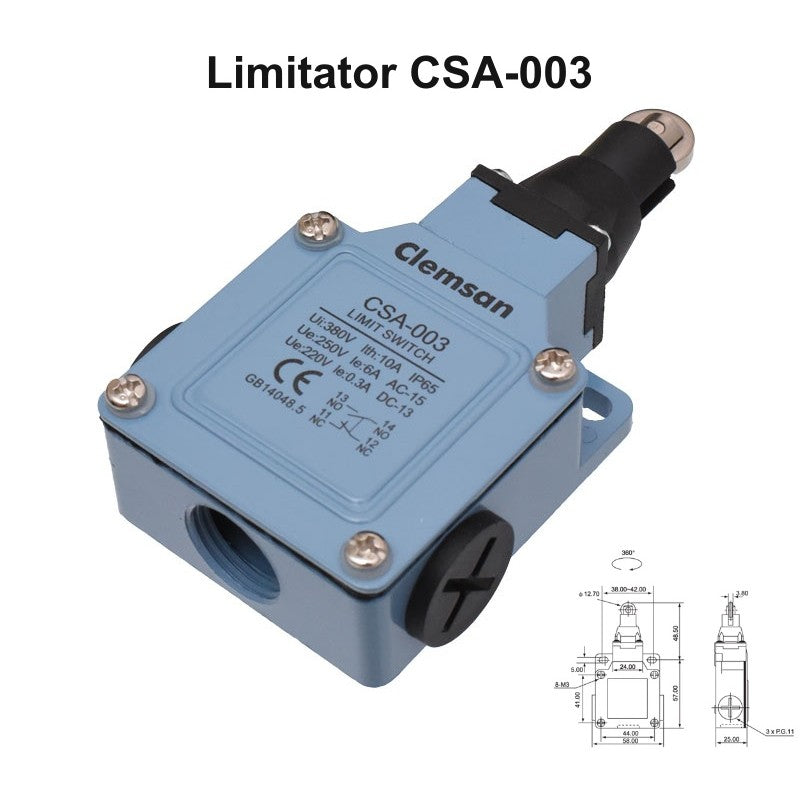 limitator de cursa cu rola si diagrama dimensionala, IP65, tensiune 380V