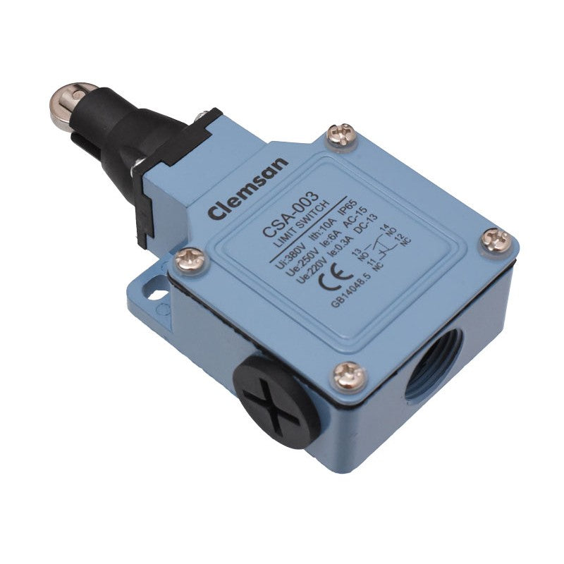 limitator de cursa cu rola metalica IP65, 10A, 380V, carcasa albastra robusta pentru porti automate