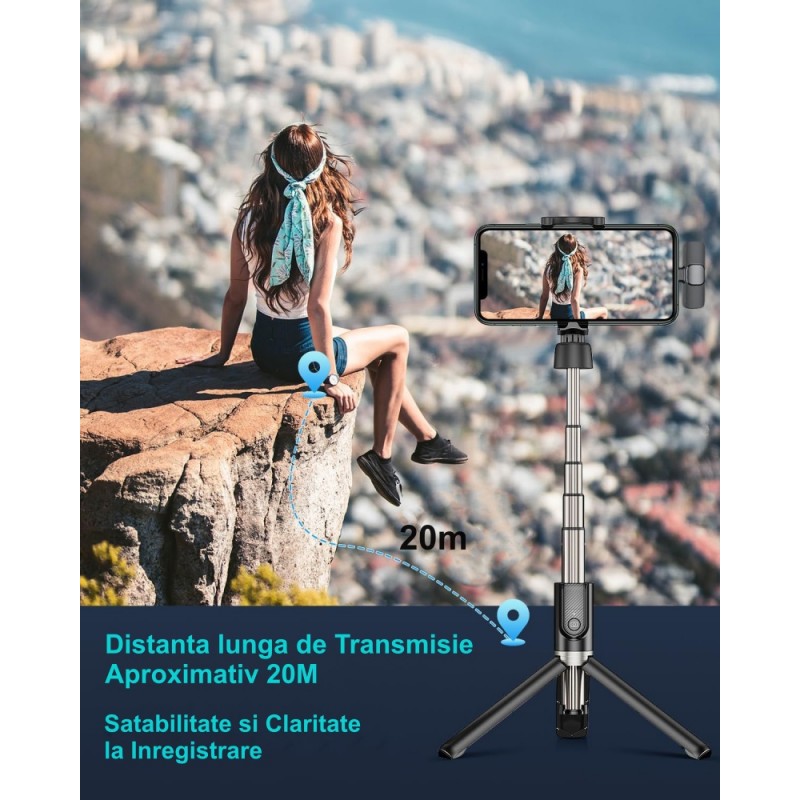 Microfon lavaliera wireless cu raza transmisie 20m, ideal pentru filmare in exterior