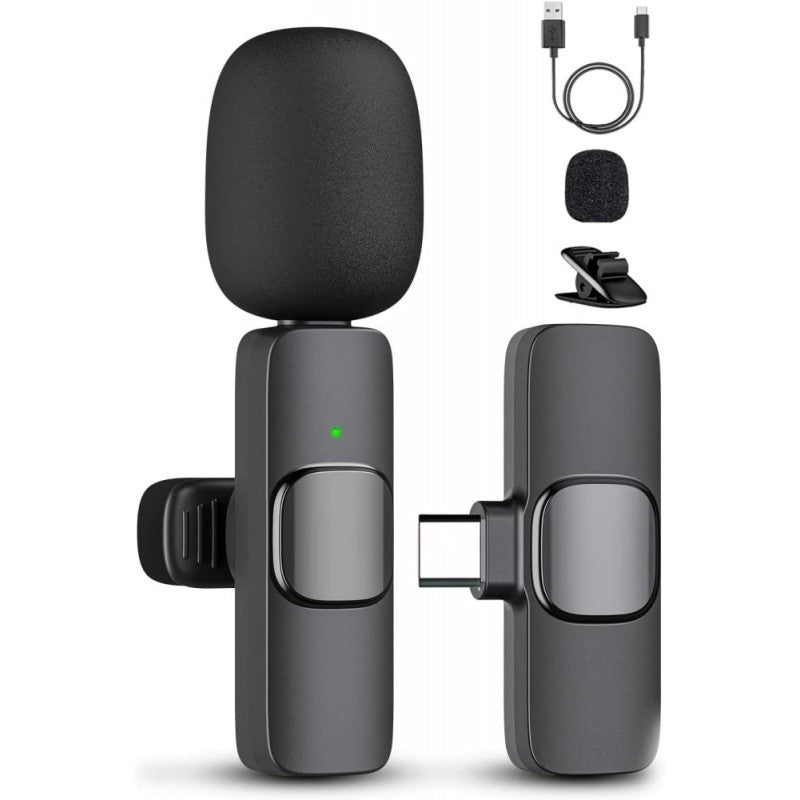 Microfon lavaliera wireless Type-C, acumulator 65mAh, cu receiver, clip prindere si cablu incarcare incluse
