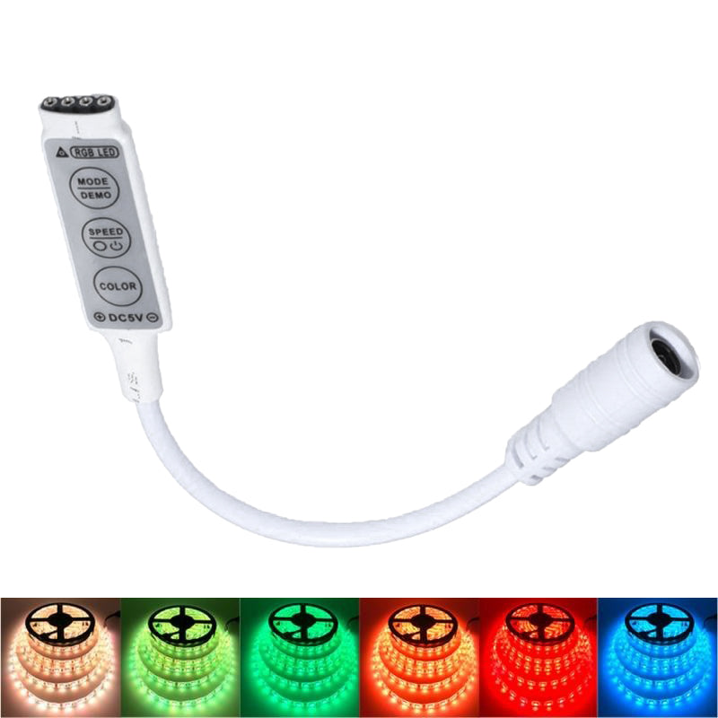 Controller mini RGB cu 3 taste si cablu 15cm, conectare rapida la banda LED multicolora