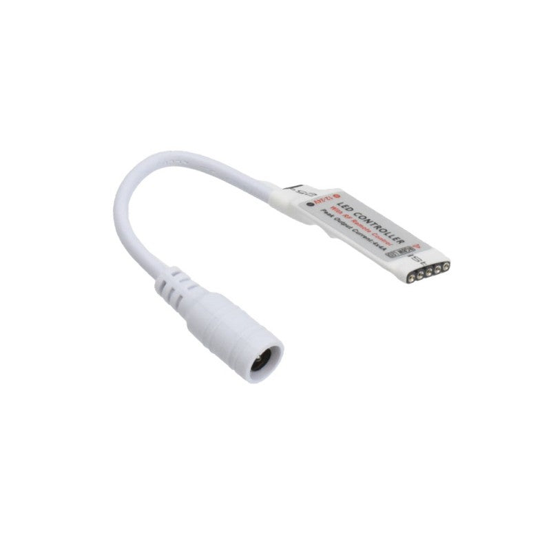 Controller mini RGBW cu conector DC si pini de iesire pentru banda LED, format compact alb