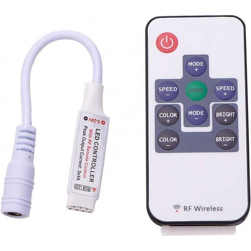 Mini controller RF wireless RGB 5-24V cu telecomanda 10 taste, curent maxim 3x4A, pentru banda LED 4 fire