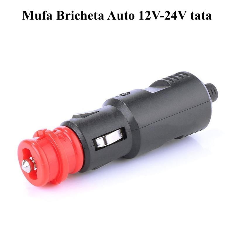 Mufa bricheta auto tata 12V-24V, design compact de 12 cm, vedere frontala