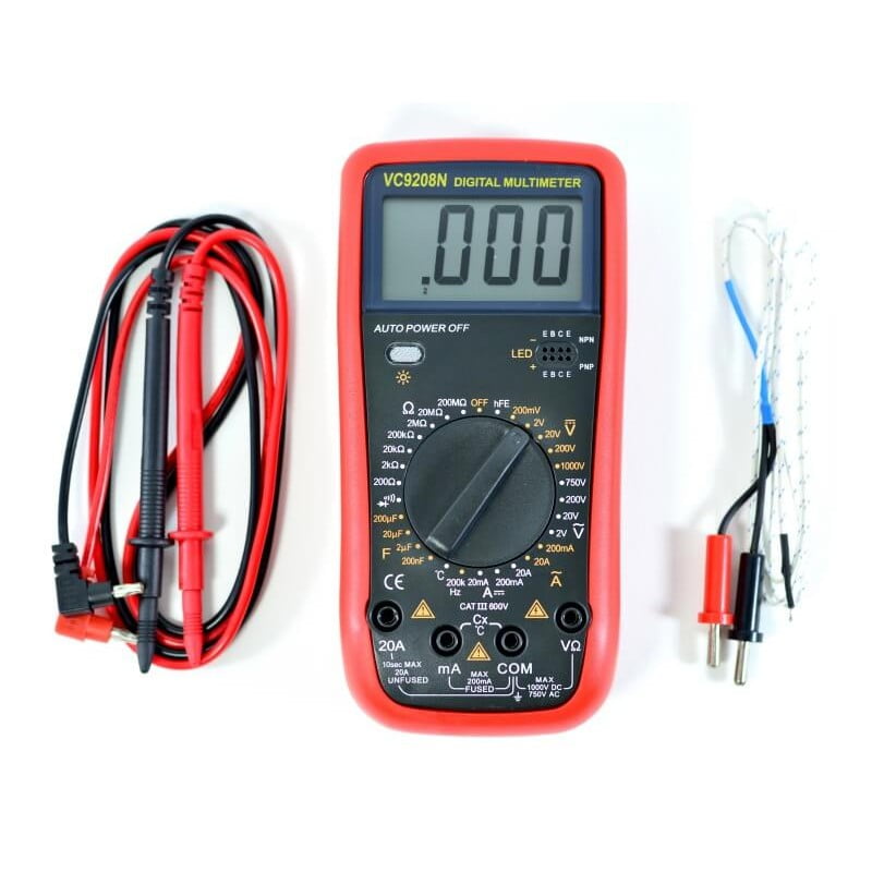 Multimetru digital cu accesorii incluse: cabluri de testare si sonda de temperatura