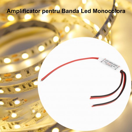 Amplificator LED monocrom utilizat impreuna cu banda LED monocolora pentru extinderea instalatiei