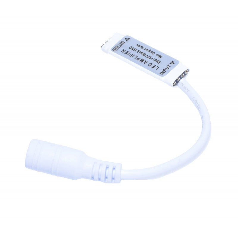 Mini amplificator RGB 12V cu mufa DC, iesire 3x4A, 144W, compatibil benzi LED 3528 si 5050
